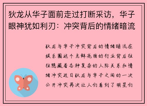 狄龙从华子面前走过打断采访，华子眼神犹如利刃：冲突背后的情绪暗流